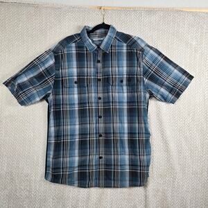 Wolverine Button Shirt Men Large Blue Plaid Short Sleeve Casual Workwear Outdoor